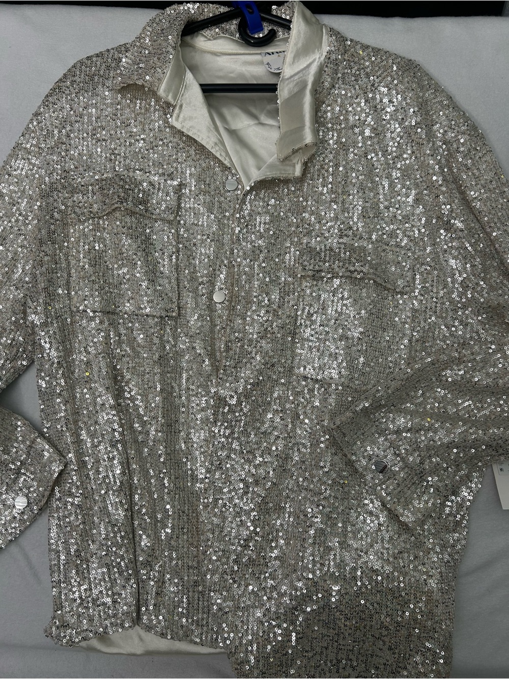 ARULA Silver Sequin Shirt Jacket